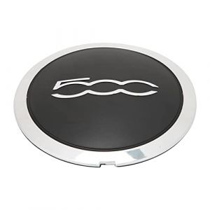 Capuchon de Moyeu de Roue Central avec Garniture Chromée 68078419AC pour Fiat 500 (Cercle Blanc Lettre Blanche) (Entatial, neuf)