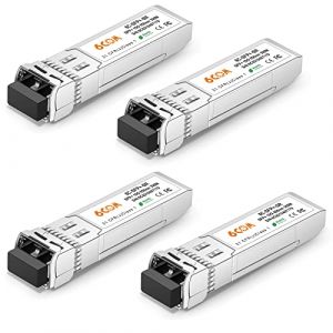 6COMGIGA 10GBase-SR Lot de 4 émetteurs-récepteurs SFP+ 10 G 850 nm LC Module multimode jusqu'à 300 m Compatible avec Cisco SFP-10G-SR, Meraki, Ubiquiti UF-MM-10G, Mikrotik, Netgear, D-Link, TP-Link (6comgiga, neuf)