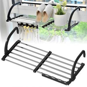 Leikurvo &Eacute;tendoir : s&eacute;choir de balcon extensible pliable (42-72 cm), porte-serviettes radiateur petit s&eacute;choir de balcon chauffant mural int&eacute;rieur ext&eacute;rieur, s&eacute;choir suspendu, acier inoxydable (ELENASI, neuf)