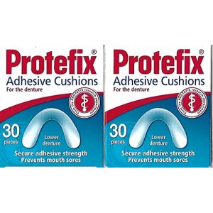 PROTEFIX Lot de 2 coussins adhésifs pour prothèse inférieure – 2 x 30 pièces – Coussins de boîte légèrement endommagés. (Dealon, neuf)