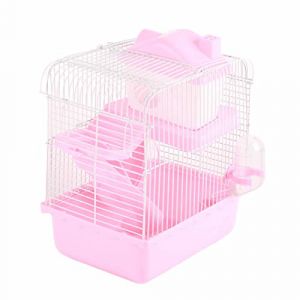 LJCM Cage &agrave; Hamster, Int&eacute;ressant de Hamster &agrave; 2 Niveaux avec Ch&acirc;ssis Haut pour Petit Animal de Compagnie (Rose) (Wenruil, neuf)