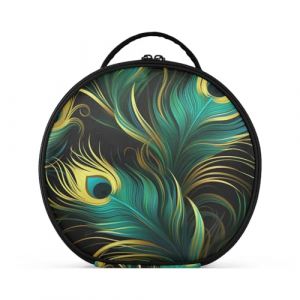 Plume Jaune Vert Art Créativité Trousse Sac Cosmétique Circulaire de Maquillage Pochette Sacs avec Cloisons Amovibles pour Voyage Filles (HULAHULA, neuf)