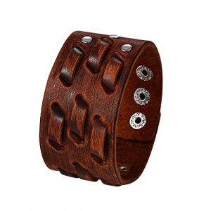 JewelryWe Bracelet de Force Homme Cuir,Bracelet Manchette Punk Gothique,Bracelet Cuir Rock Large avec Rivet et Bouton,Cadeau pour Homme,Brun (JewelryWe Bijoux, neuf)
