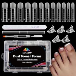 EBANKU 120PCS Poppit Ongle Kit pour Orteils, Longue Carré Capsules Popits Ongle Pédicure d'extension Kit Matte Faux Ongles Capsules Couverture Complète avec Clips Ongle Polygel Brosse Limes à Ongles (EU-Prominer, neuf)