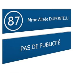 DECOHO - Plaque Boite aux Lettres Personnalisable - Lot de 2 plaques adhésives PMMA Bleu Blanc - 100x25 mm - Nom et Stop Pub Decayeux - Bleu (DECOHO, neuf)