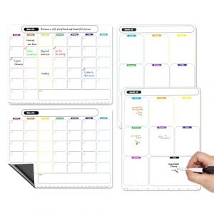 Calendrier Magnetique Frigo, Calendrier Frigo, Planning Semaine pour Réfrigérateur, Bureau et Cuisine, Tableau Blanc Effacable Magnetique, Tableau Semaine Effacable 4 Pièces, Menu Semaine (Myanstore, neuf)