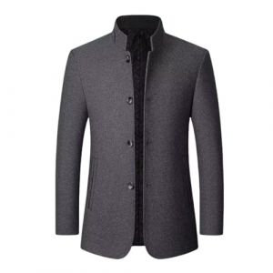 HUIANGLIYG Blazer en Tweed pour Homme, Veste de Costume Vintage en Laine M&eacute;lang&eacute;e &Agrave; Chevrons, Col Mao, Trench Coat Court en Laine, Coupe Slim, Pardessus Simple Boutonnage pour L'Automne et L'Hive (ALSMkjds, neuf)
