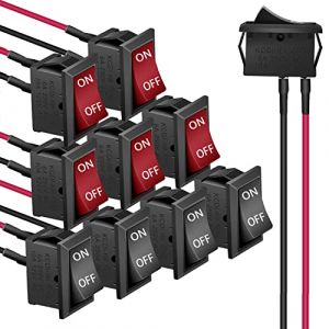 RUNCCI-YUN 10pcs On/Off Interrupteur Bascule,on/Off Bouton poussoir Interrupteur,Voiture interrupteur 12V 6A/250V 10A/125VAC SPST Précâblé Mini Bateau Commutateur pour Voiture,Camion,rouge/noir (RUNCCI-YUN, neuf)