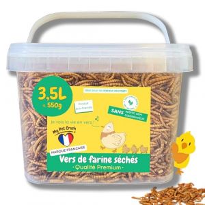 vers de Farine S&eacute;ch&eacute;s pour Poules et Oiseaux | Seau Rigide 3,5L (Qualit&eacute; Premium) | 100% Naturel Riche en Prot&eacute;ines | Compl&eacute;ment Alimentaire pour Tortues, Reptiles et Carpes | Stimulation mentale (My Pet Crush, neuf)