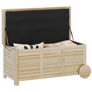 Outsunny Coffre de rangement extérieur, malle de rangement en bois, 185L, avec bâche intérieure et roulettes, résistante aux intempéries, 110 x 50 x 50 cm, bois naturel (Aosom FR, neuf)