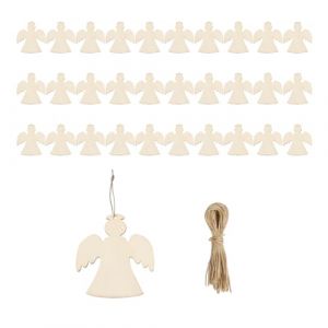 VINZOR 30 Décorations en Bois en Forme d'Ange avec Corde de Jute 22cm, Rondins de Bois Naturel pour Bricolage DIY, Crèche de Noël, Décoration de Sapin, Suspension Murale,Artisanat et Décoration Maison (Shophaomall Store, neuf)