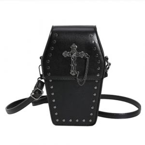 Ftchangfang Sac &agrave; main gothique en forme de cercueil Mini sac &agrave; bandouli&egrave;re punk petit sac, Croix - Noir, 8.5*5*2inch (zhongshanshixinazhaomingdengshiyouxiangongsibin, neuf)