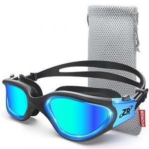 ZIONOR Lunettes de natation polarisées pour homme et femme, G1 Lunettes de natation avec miroir/lentille fumée, protection UV, anti-brouillard, sangle réglable (G1-MAX-BlackBlue-Gold) (YKY CORP, neuf)