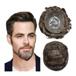 Perruques Cheveux humains 6 pouces système de remplacement de cheveux gris mélangés 0,1-0,12 mm tout toupet injecté en PU for hommes cheveux prothèse capillaire homme unités de perruque postiche(6x9) (chunchunyangongsi, neuf)