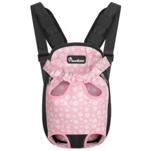 Pawaboo Sac de Transport de Voyage Sac &agrave; Dos de Transporteur Ventral Poitrine pour Petit Chien Chiot Chat pour Traveling Hiking Camping etc. Grande Taille, Noir & Rose Marguerite (Joiel EU, neuf)