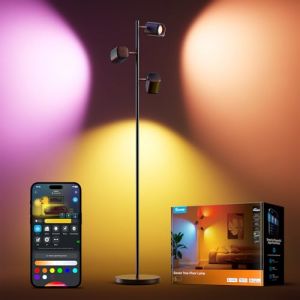 Govee Arbre Lampadaire sur Pied LED RGBWW, 3-Têtes Lampe d'Angle Réglable 1500lm, Compatible avec Matter Alexa, 64+ Scènes, Sync Musique, 157cm Noir Lampadaires pour Salon, Chambre, Salle de Lecture (Govee FR, neuf)
