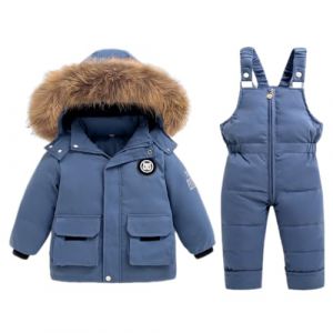 Enfant Combinaison de Ski Hiver Bébé 2 Pièces Doudoune Manteau avec Neige Bavoir Pantalon Garçons Filles Combinaisons de Neige Vêtements Bleu 2-3 Ans (BRONG, neuf)