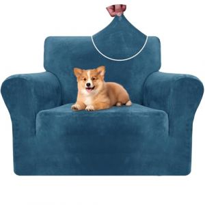 CYCMACO Housse Fauteuil Velour 1 Place, Housse Canape Extensible avec Accoudoirs, Universelle Sofa Cover Antidérapante, Protection Couvre Canapé Anti Poils Animaux, Lavable, Bleu Paon (CYCMACO, neuf)