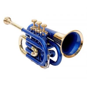 Trompette de poche en si b&eacute;mol avec embouchure et &eacute;tui de transport (Bleu dor&eacute;) (ONLIEST OVERSEAS, neuf)
