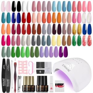 ROSALIND Kit Verni Semi Permanent 43 Couleurs et UV LED Lampe 48W avec Top Coat Base Coat Mat, Rose Noir Blanc Vert Pourpre Bleu Paillet&eacute; Gels,Soak Off Semi-permanent Manucure Complet Kit D&eacute;butants (ROSALIND Nail, neuf)