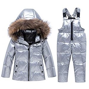 amropi Combinaison de Ski Bébé Filles Veste de Duvet à Capuche et Pantalons de Neige 2 Pièces Hiver Ensemble de Ski Argenté,2-3 Ans (YunBao Footwear Trade, neuf)