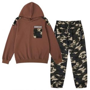 LOLANTA 2PCS Enfants Surv&ecirc;tement Ensemble Sweatshirt &agrave; Capuche et Pantalon de Cargo Camouflage pour Gar&ccedil;ons, Marron, 8-9 ans, 140 (LOLANTA, neuf)