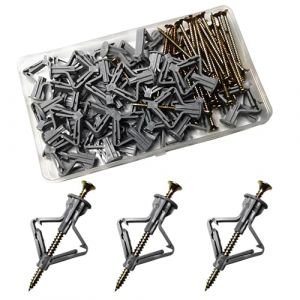Chevilles Pour Plaque de Plâtre, CTRICALVER Chevilles pour plaques légères,avec Vis pour Plaques de Plâtre Fixations Murales en Plâtre (gris, 50 pcs) (CTRICALVER-FR, neuf)