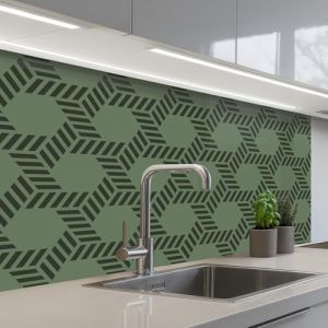 KitchenYeah&copy; Credence Adhesive Pour Cuisine 60x100 cm Panneau Mural Adhesif Fond De Hotte Plaque Pvc Murale Peel And Stick Protege Mur Motif - Vert - G&eacute;om&eacute;trique (KitchenYeah, neuf)