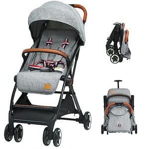 LIFEZEAL Poussette Canne Pliable et Réglable en 3 Positions, Poussette Compacte avec Ceinture de Sécurité à 5 Points et Toit Respirant, Poignée en PU, Charge de 15 KG pour Bébé 6-36 Mois (Gris) (LIFEZEAL ITALY S.R.L., neuf)