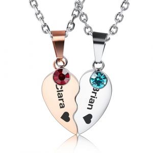 OTXIXTO Collier Personnalisé Cœur pour Hommes Femmes Puzzle Cœur Collier Assorti pour Couples Acier Inoxydable Gravure Nom/Date Ensemble Pendentif Coeur avec Pierre de Naissance - B3 (OTXIXTO, neuf)