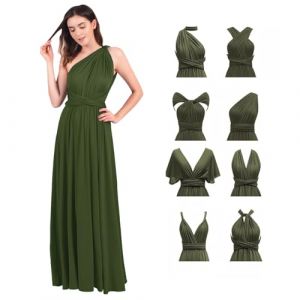 Odizli Robe de soirée pour femme, longue, sexy, festive, dos nu, portefeuille, à bandes multidirectionnelles, robe de demoiselle d'honneur, de fête, de bal, vert foncé, XL (Odizli store, neuf)
