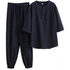 WHESAZYP Tenues de Tai Chi V&ecirc;tements de Tai Chi Uniforme de Kung Fu pour Femmes Ensemble d'arts Martiaux en Coton et Lin Pantalon &agrave; Manches Courtes Uniforme de m&eacute;ditation Zen (JUNLEIJINGXUAN, neuf)