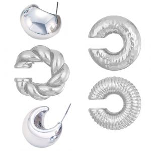 YUVKIN Lot de 5 Clips d'Oreilles Demi-Lune Design Structur&eacute; en Forme de C Cr&eacute;oles G&eacute;om&eacute;triques Bijoux pour Femmes (HerEdit, neuf)