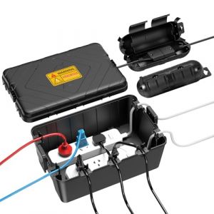 Housolution Boîter Électrique Extérieure Grande avec 2 Petites Couvertures de Sécurité pour Prises, IP54 Anti-Pluie pour Câbles, Boîtier Étanche pour Multiprise, Prise et Lumières de Noël, Noir (Showmore EU, neuf)