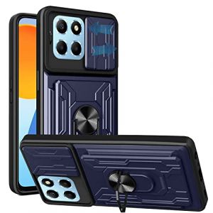 Coque honor 70 lite/Honor X8 5G/Honor X6,Couvercle de cam&eacute;ra &agrave; glissi&egrave;re+360&deg;degr&eacute;s B&eacute;quille &agrave; Bague de Rotation avec Carte Fente Anneau Renforc&eacute;e Rigide PC et TPU Silicone Case Housse Antichoc ,Bleu (Dragon-long, neuf)