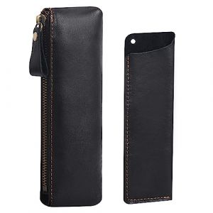 Wonderpool 1 Trousse à Crayons en Cuir et 1 Porte-Stylo Plume – Pochette compacte Portable pour Stylo à Dessin pour l'école, Le Bureau, Les Voyages(Noir) (Wonderpool eu, neuf)