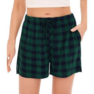 Lovasy Bas de Pyjama Femme Short de Pyjama d'été en Coton à Carreaux Léger Short de Nuit Grande Taille Vert foncé L (Lovasy Direct, neuf)