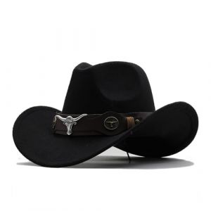 Générique Chapeau de Cowboy pour Femme et Homme Couleur Unie Bordure Chapeau à Large Bord Accessoires Costume de Cowboy pour Adultes et Femmes Western Chapeaux en Feutre (02 Black, One Size) (ZFeAOPLQ, neuf)