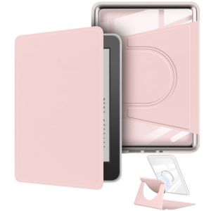 Étui rotatif à 360 degrés pour Kindle, design magnétique amovible, coque de protection réglable, dos transparent avec mise en veille/réveil automatique (rose, Kindle Paperwhite 11{^>e<^} génération (Young me, neuf)
