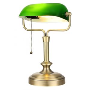 LOFOB Green Bankers Lampe de bureau, abat-jour en verre r&eacute;glable, lampe vintage avec interrupteur &agrave; cha&icirc;ne pour bureau &agrave; domicile, lampe piano, ampoule LED 6 W incluse (bronze antique + vert) (LOFOB Direct, neuf)