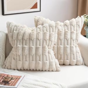 ZWJD Lot de 2 Housse Coussin Beige 60x60 Fausse Fourrure Coussin Canape Douce Moelleuse Housse de Coussin Moderne Décoration pour Salon,Canapé,Chambre à Coucher, Décoration de Voiture (ZWJD-EU, neuf)