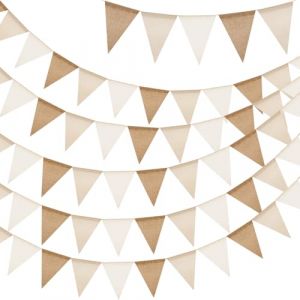 G2PLUS Brun et Beige Fanion Jute Guirlande Fanions Toile de Jute,20M avec 60PCS Drapeau Triangulaire en Lin Imitation R&eacute;sistant aux Intemp&eacute;ries pour Chambre d'enfant,f&ecirc;te D&eacute;coration de Jardin (BIGGER, neuf)