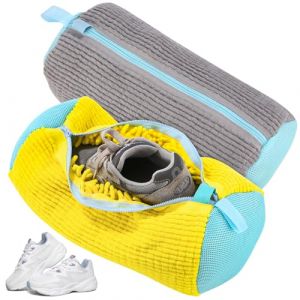 Bixury Sac à Linge pour Chaussures Réutilisables, 2 PCS Sac Linge Machine a Laver pour Chaussures Portable avec Fermeture Éclair, Sac Machine a Laver Avec mousse de nettoyage à 360° (Gris/Jaune) (HAPPY GIBECOM  S.R.L., neuf)