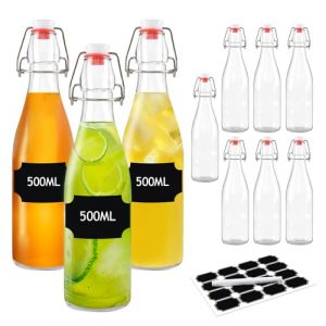 DZAEMOSIIE Lot de 10 Bouteille en Verre 500ml avec Bouchon M&eacute;canique, Bouteilles Vides Avec Bouchon, pour Remplissage, Sirops, Boissons, Huiles Alimentaires, Vinaigres Aromatis&eacute;s (Draemior, neuf)