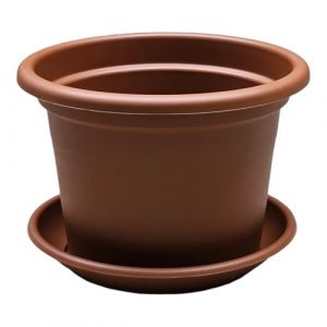 teramico Lot de 4 Pots de Fleurs Ronds en Plastique avec Soucoupe - Diff&eacute;rentes Tailles - Terre Cuite et Taupe - Diff&eacute;rentes Tailles - Terre Cuite, diam&egrave;tre 45 cm (Teramico, neuf)