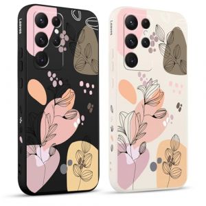 Pnakqil 2 Pi&egrave;ces Coque pour Samsung Galaxy S22 Ultra 5G 6,8", Etui avec Amusante Fleur Feuilles Lat&eacute;ral Mignon Dessin Case Souple Silicone Housse T&eacute;l&eacute;phone en Souple Fille Beau Aesthetic Cover (Xiaodong Zhu, neuf)