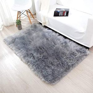 HEQUN Tapis en Peau de Mouton synthétique,tapis fausse fourrure,Cozy Sensation comme véritable Laine Tapis en Fourrure synthétique, Man Made Luxe Laine Tapis de Canapé Coussin (Gris, 75 X120 CM Carré) (zpx, neuf)