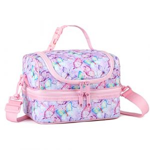 VASCHY Sac Isotherme Repas pour Filles, Sac &agrave; Lunch Portatif &agrave; Compartiments S&eacute;par&eacute;s R&eacute;utilisable Sac &agrave; Main de D&eacute;jeuner avec Bandouli&egrave;re R&eacute;glable pour &Eacute;cole et Pique Nique (Papillon Rose) (Vaschy, neuf)