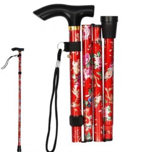 Bâton de Marche, Canne de Marche Pliable Femme Canne de Marche Facile Réglable Canne de Marche Fleur Canne Télescopique en Alliage Daluminium Bâton Pliable pour Les Plus âgés Canne Extensible (Xinyujiaolonglingkejiyouxiangongsi, neuf)