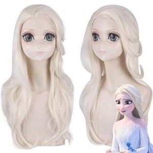 Perruque pour accessoires assortis La Reine des Neiges 2 Elsa Perruque Elsa Cos Châle Style Exsude des cheveux longs (long zhu tang, neuf)